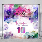 Aperturee - Aperturee Custom Name Colorful Galaxy 10th Birthday Backdrop